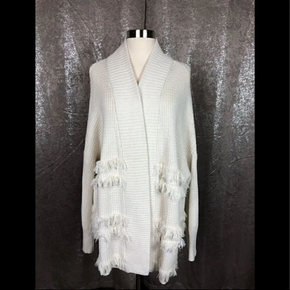 Ann Taylor fringe cardigan sweater cream medium